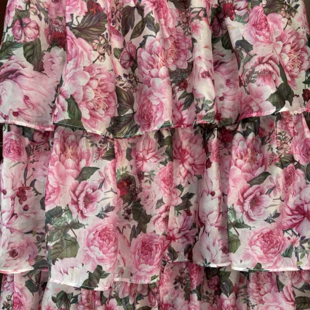 Sofie the Label Pink Floral Tiered Ruffle Midi Dress Bustier Bodice NWT Sz S - Picture 4 of 10